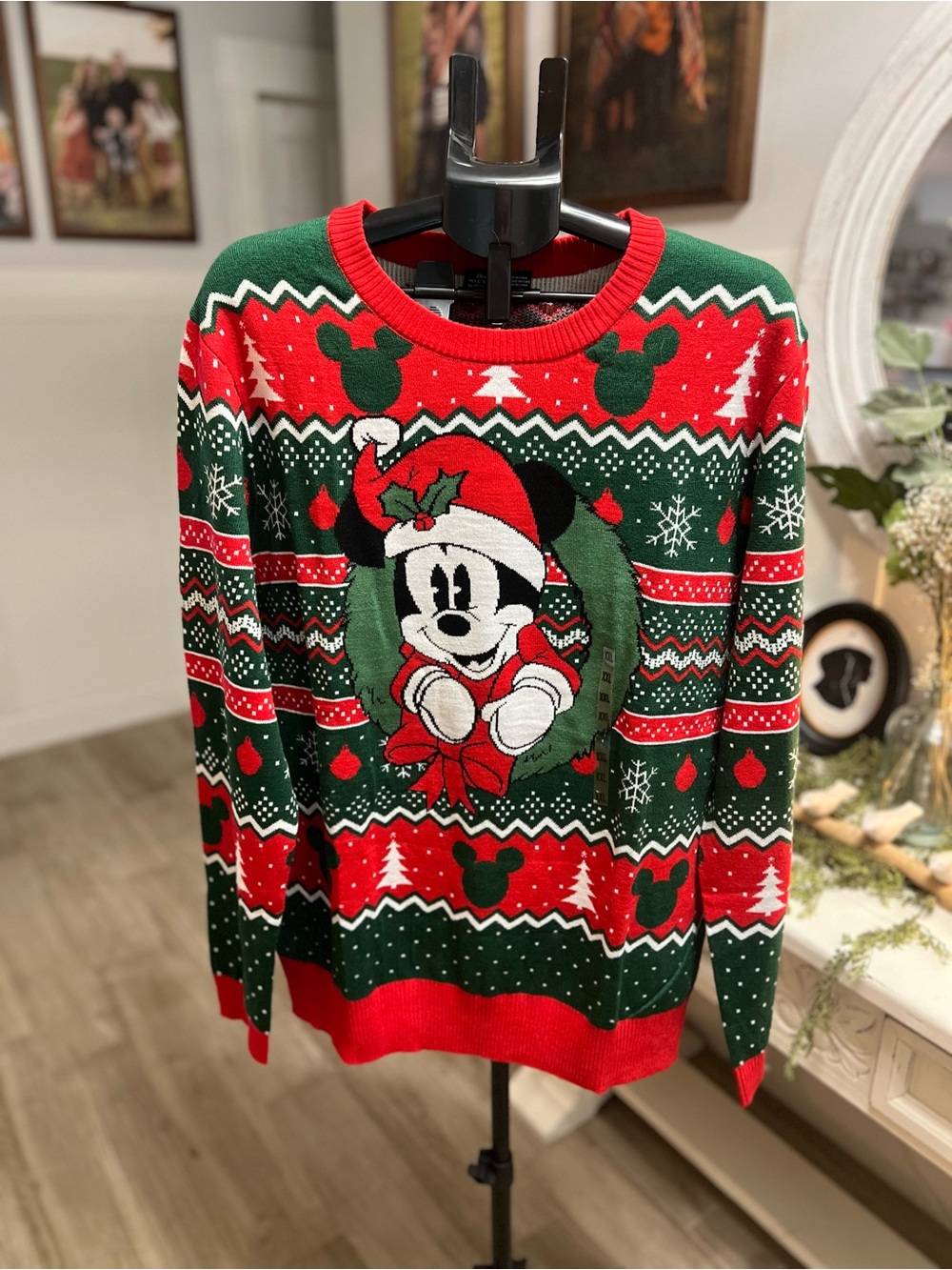 NWT- Men's Green & Red Holiday Mickey Sweater